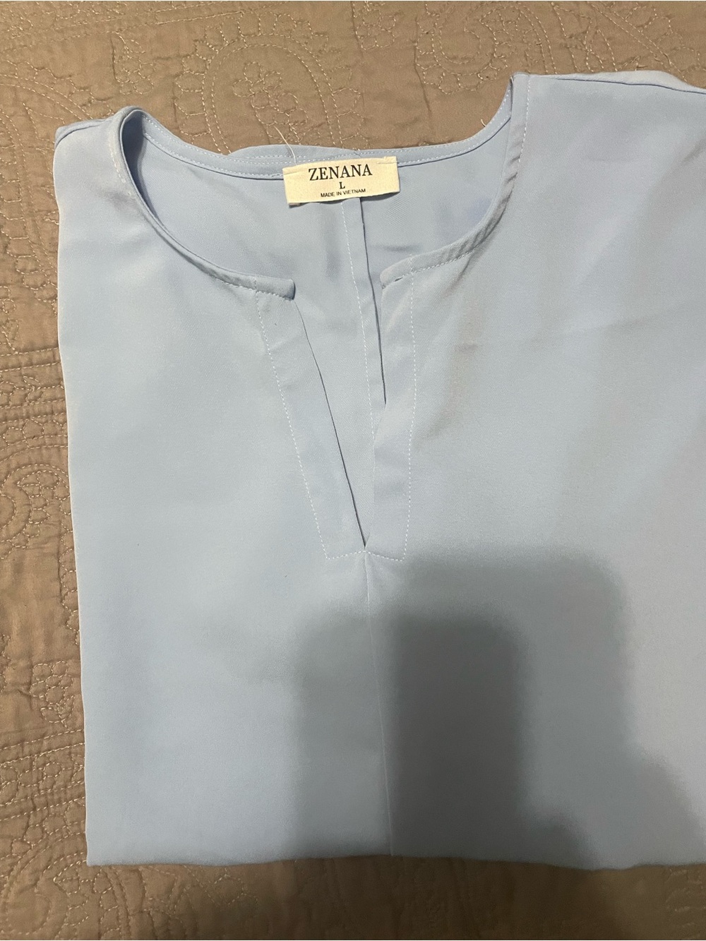 Zenana Outfitters Powder Blue Split-Neck Blouse